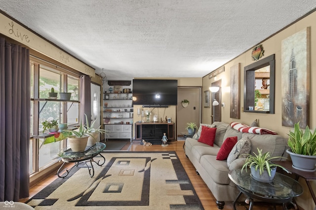 3534 Carr Ave, Indianapolis, IN 46221 - living area featuring a textured ceiling and wood finished floors