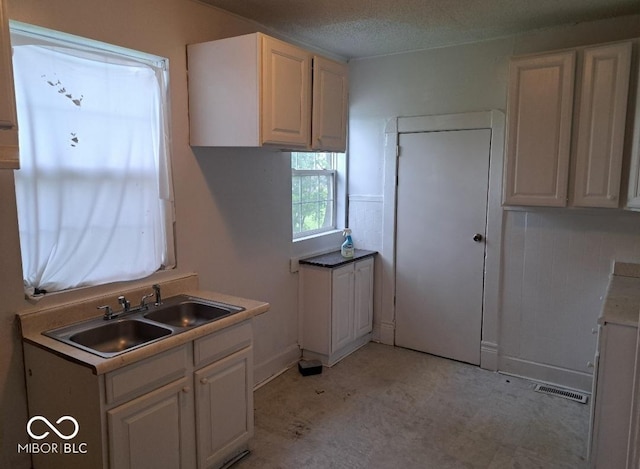 2249 E Brookside Ave, Indianapolis, IN 46218 - kitchen featuring white cabinets and a textured ceiling