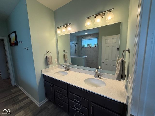 19280 Scofield Ridge Blvd, Westfield, IN 46062 - full bath with a walk in shower, double vanity, and wood finished floors