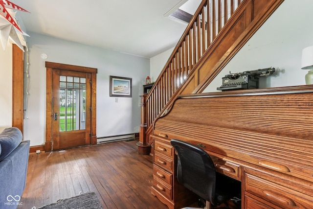 26735 Six Points Rd, Sheridan, IN 46069 - office space featuring dark wood-style floors and a baseboard heating unit