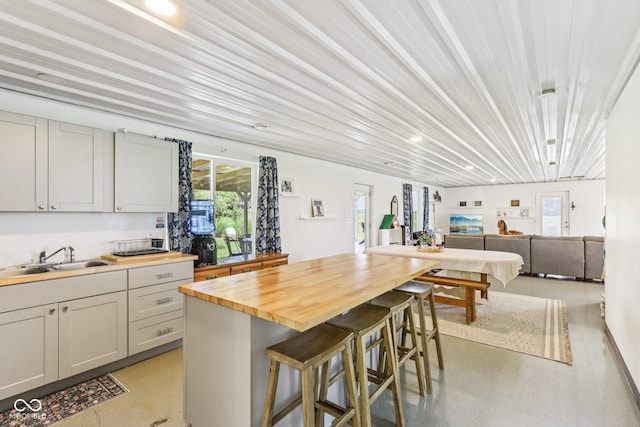 26735 Six Points Rd, Sheridan, IN 46069 - kitchen featuring wood counters, a kitchen bar, plenty of natural light, and open floor plan