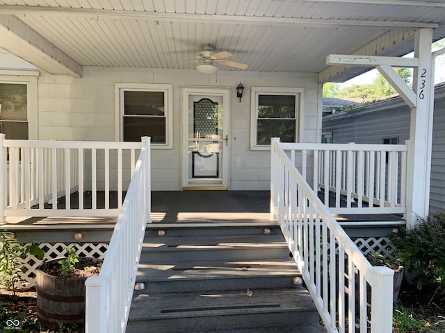 236 N Maple St, Dana, IN 47847 - property entrance with ceiling fan and a wooden deck