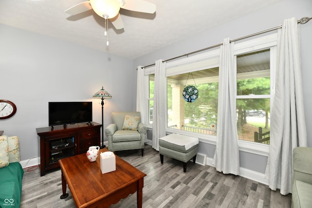 1336 N Butler Ave, Indianapolis, IN 46219 - living room with wood finished floors and a ceiling fan