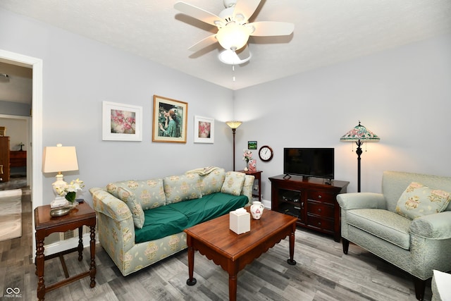 1336 N Butler Ave, Indianapolis, IN 46219 - living room with light wood-style floors and ceiling fan