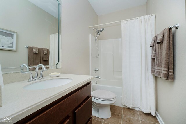 5651 Jones Dr, Plainfield, IN 46168 - bathroom with vanity, tile patterned floors, and shower / bathtub combination with curtain