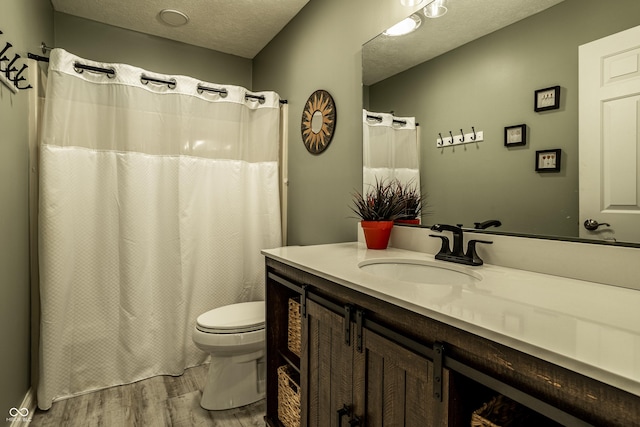 295 Watershed Ct, Noblesville, IN 46062 - bathroom featuring vanity, wood finished floors, a textured ceiling, and a shower with shower curtain