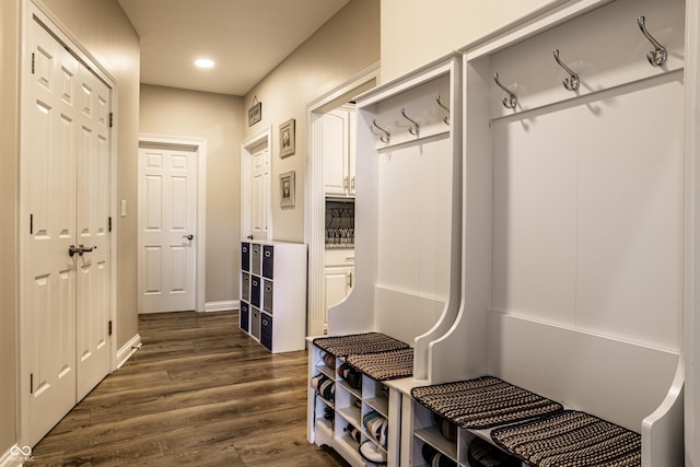 295 Watershed Ct, Noblesville, IN 46062 - mudroom with dark wood-style flooring and recessed lighting