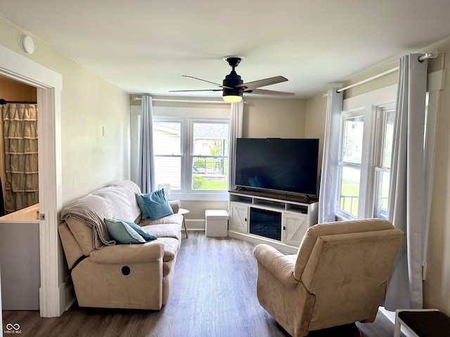 514 E 2nd St, Sheridan, IN 46069 - living room with wood finished floors and ceiling fan