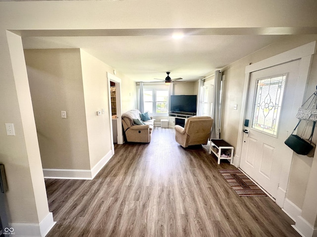 514 E 2nd St, Sheridan, IN 46069 - living area featuring wood finished floors and a ceiling fan