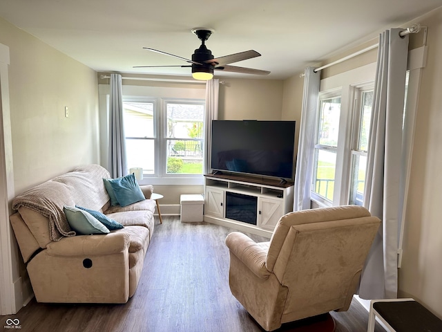 514 E 2nd St, Sheridan, IN 46069 - living room with wood finished floors and ceiling fan