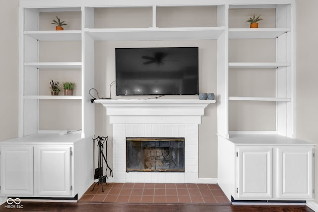 8642 Ray Cir, Indianapolis, IN 46256 - living area with a fireplace and built in shelves
