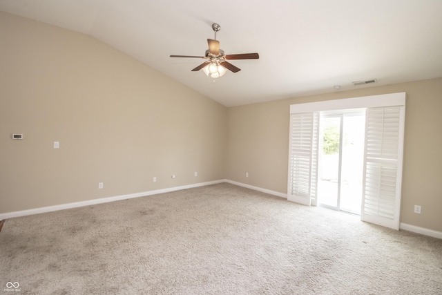 6448 W Whiteside Ct, Greenfield, IN 46140 - empty room featuring lofted ceiling, a ceiling fan, and light carpet