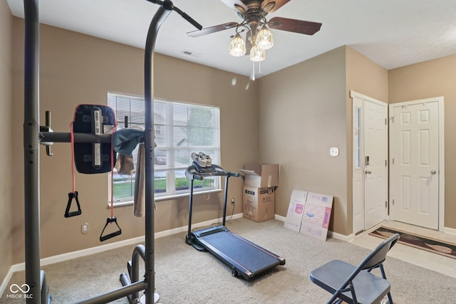 958 Denton Ct, Westfield, IN 46074 - workout room featuring a ceiling fan and carpet flooring
