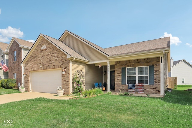 958 Denton Ct, Westfield, IN 46074 - ranch-style home with brick siding, a front lawn, an attached garage, and concrete driveway