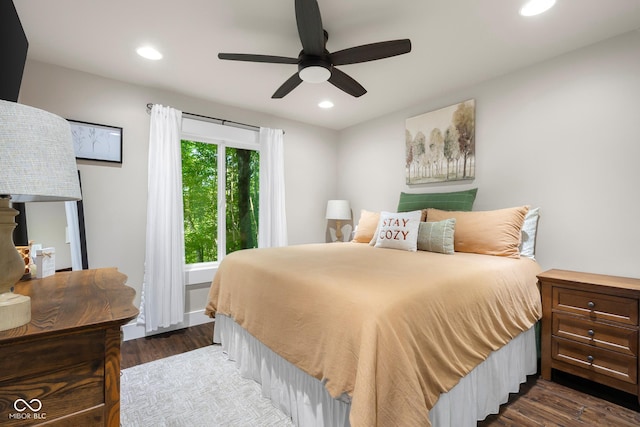 2350 E County Road 20 N, North Vernon, IN 47265 - bedroom featuring dark wood finished floors, recessed lighting, and ceiling fan