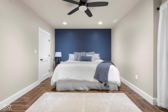 2350 E County Road 20 N, North Vernon, IN 47265 - bedroom featuring recessed lighting, a ceiling fan, and dark wood-style flooring