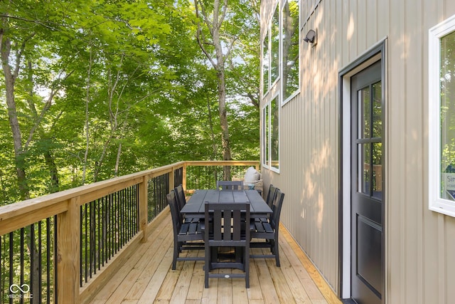 2350 E County Road 20 N, North Vernon, IN 47265 - wooden terrace with outdoor dining space and view of scattered trees