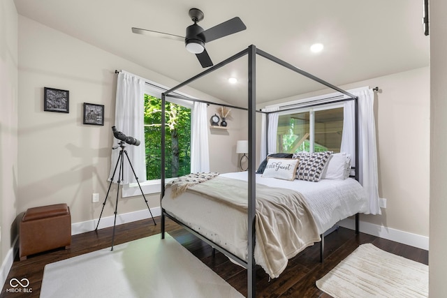 2350 E County Road 20 N, North Vernon, IN 47265 - bedroom featuring lofted ceiling, wood finished floors, and ceiling fan