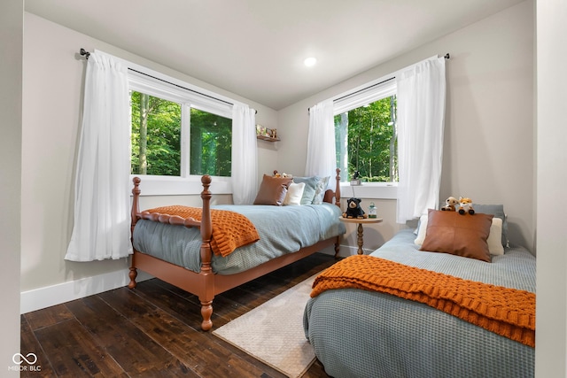 2350 E County Road 20 N, North Vernon, IN 47265 - bedroom with multiple windows, hardwood / wood-style flooring, lofted ceiling, and recessed lighting