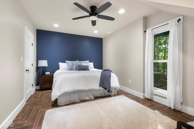 2350 E County Road 20 N, North Vernon, IN 47265 - bedroom featuring recessed lighting, ceiling fan, and parquet flooring