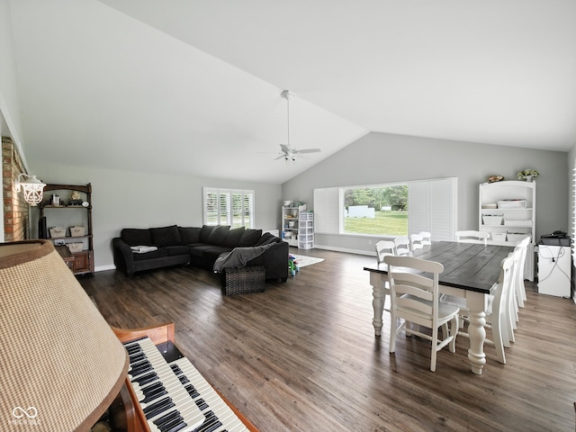 856 Cypress N, Greenwood, IN 46143 - living room with vaulted ceiling, plenty of natural light, wood finished floors, and a ceiling fan