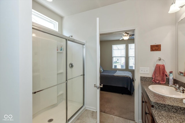4905 Lilium Dr, Plainfield, IN 46168 - full bath with vanity, a stall shower, ensuite bathroom, and tile patterned flooring