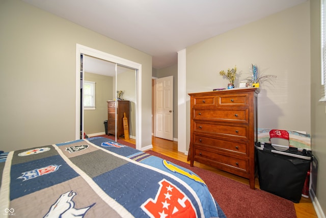 7224 N Tuxedo St, Indianapolis, IN 46240 - bedroom with light wood-style floors and a closet