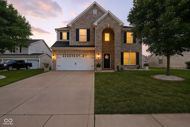 5664 Crump Ln, Indianapolis, IN 46234 - traditional-style home with stone siding, concrete driveway, and a garage