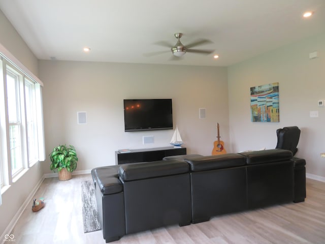 2272 Trefoil Dr, Plainfield, IN 46168 - living area featuring light wood-style floors, a ceiling fan, and recessed lighting