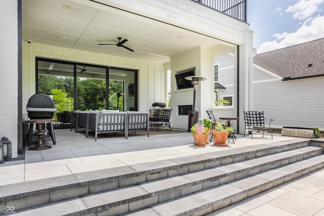 12022 Otto Ln, Carmel, IN 46032 - view of patio with a ceiling fan, an outdoor hangout area, and a grill
