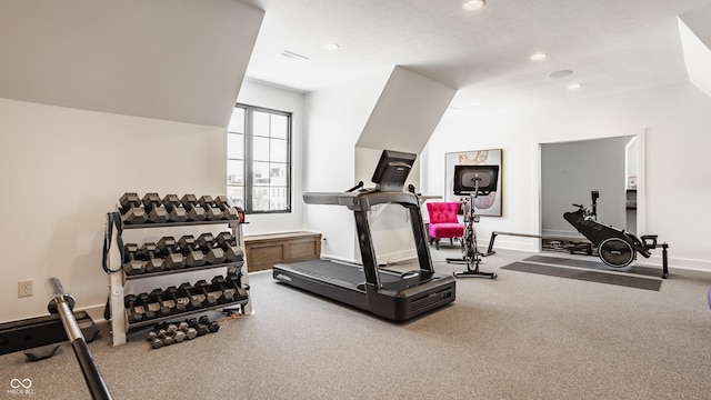 12022 Otto Ln, Carmel, IN 46032 - exercise room with recessed lighting and carpet