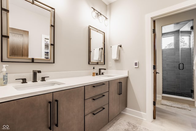 12022 Otto Ln, Carmel, IN 46032 - full bathroom with double vanity, tile patterned floors, and a stall shower