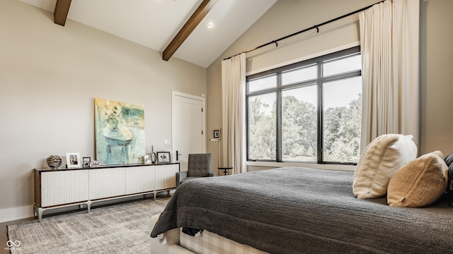 12022 Otto Ln, Carmel, IN 46032 - bedroom with beam ceiling, high vaulted ceiling, and recessed lighting