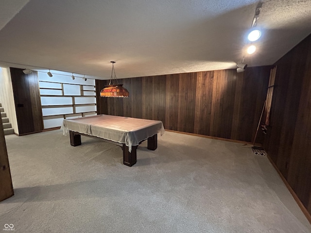 4675 N Riverside Dr, Columbus, IN 47203 - recreation room with wood walls, pool table, and light carpet