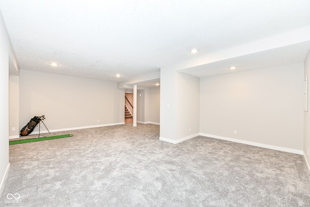 16502 Dominion Dr, Fishers, IN 46040 - finished below grade area with carpet floors, recessed lighting, and stairway