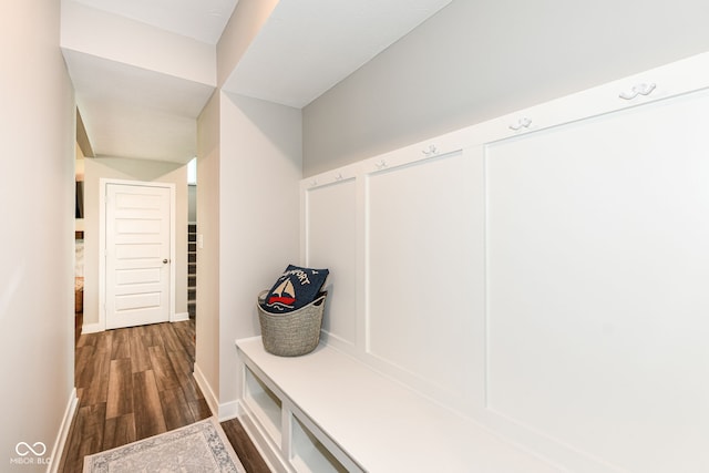 16502 Dominion Dr, Fishers, IN 46040 - mudroom featuring dark wood-style flooring and baseboards