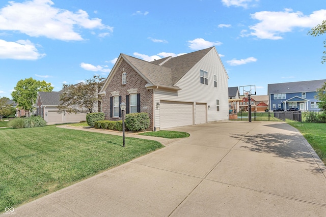 7830 Cross Crk, Avon, IN 46123 - view of side of home with a garage, driveway, brick siding, a residential view, and a shingled roof