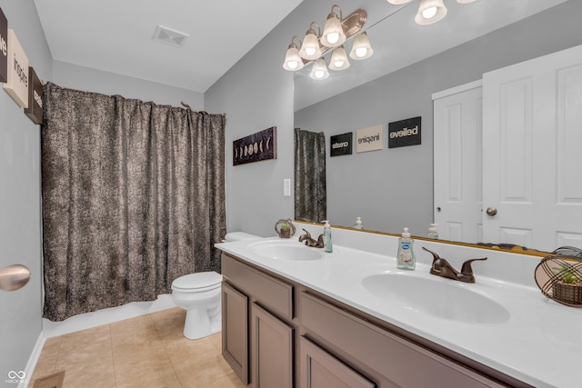 7830 Cross Crk, Avon, IN 46123 - bathroom with double vanity, tile patterned floors, and a shower with shower curtain