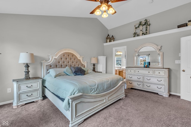 7830 Cross Crk, Avon, IN 46123 - bedroom featuring carpet floors, high vaulted ceiling, ensuite bathroom, and a ceiling fan