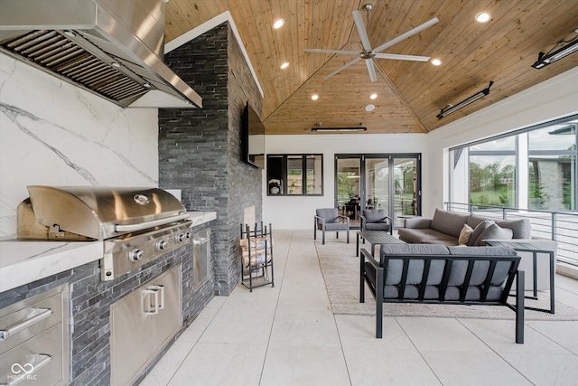 1269 Chatham Rdg Ct, Westfield, IN 46074 - view of patio / terrace featuring ceiling fan, exterior kitchen, and an outdoor hangout area