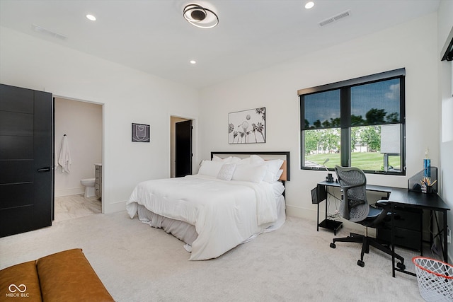 1269 Chatham Rdg Ct, Westfield, IN 46074 - bedroom featuring an office area, recessed lighting, light colored carpet, and ensuite bathroom