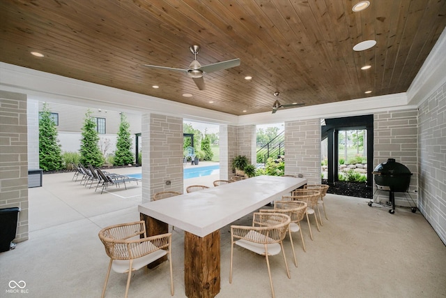 1269 Chatham Rdg Ct, Westfield, IN 46074 - view of patio / terrace with grilling area, an outdoor pool, and a ceiling fan