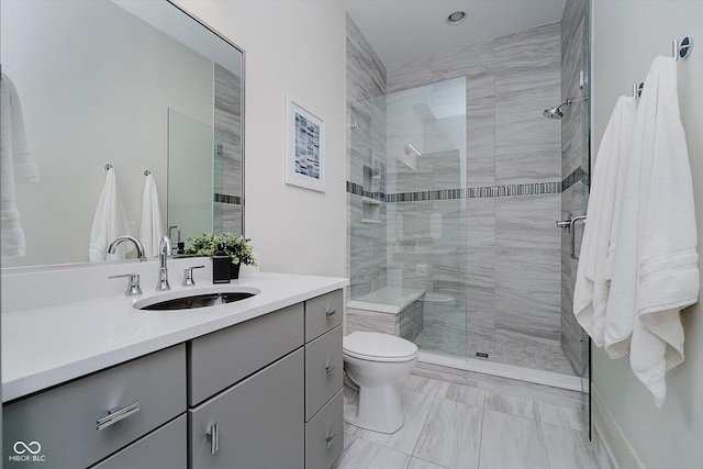 1269 Chatham Rdg Ct, Westfield, IN 46074 - full bath with vanity, tiled shower, marble look tiles, and recessed lighting