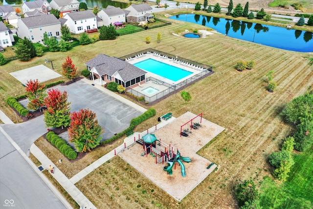 14095 Northcoat Pl, Fishers, IN 46038 - bird's eye view of a pool and a nearby body of water