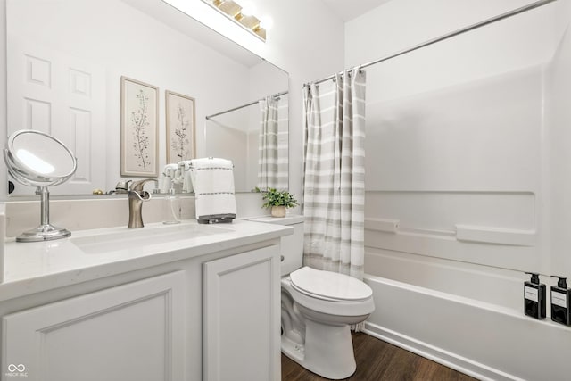 12404 Titans Dr, Fishers, IN 46037 - full bathroom featuring vanity, shower / bath combo with shower curtain, and wood finished floors