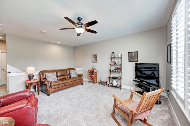 1432 Hideaway Cir, Brownsburg, IN 46112 - living room with light carpet and ceiling fan