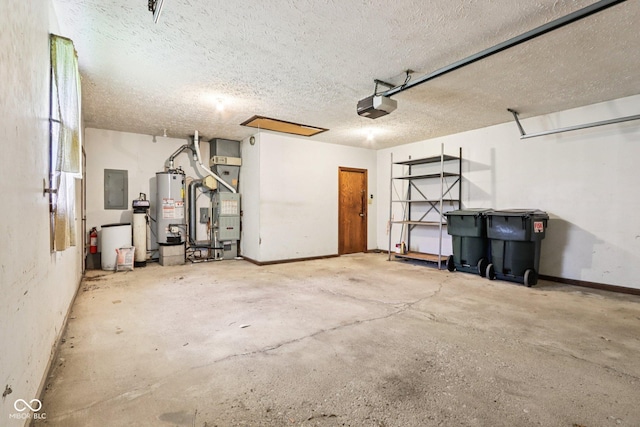 1441 N 700 W, Greenfield, IN 46140 - garage featuring electric panel, a garage door opener, water heater, and heating unit