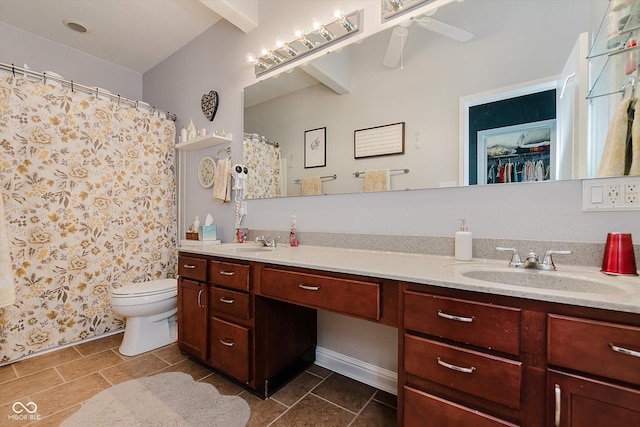 7092 Bridgemont Ct, Avon, IN 46123 - bathroom with double vanity, a shower with shower curtain, a spacious closet, and ceiling fan