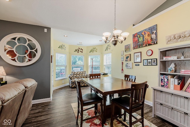 7092 Bridgemont Ct, Avon, IN 46123 - dining room with a chandelier, dark wood finished floors, lofted ceiling, and recessed lighting