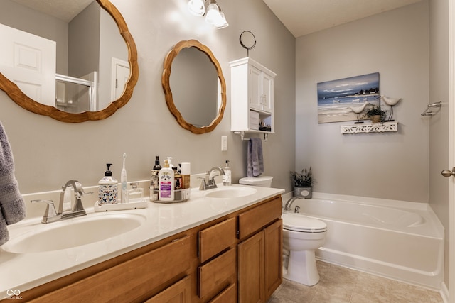 10585 Windward Dr, Indianapolis, IN 46234 - bathroom featuring double vanity, tile patterned floors, and a bath